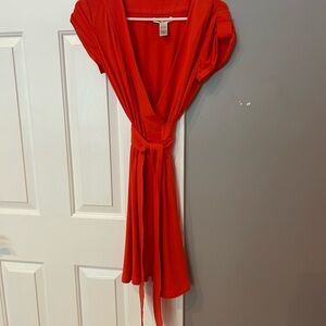 Diane Von Furstenberg Red Flutter Sleeve Mini Wrap Dress